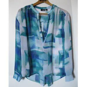 a.n.a. Blue and White Sheer Long Sleeve Shirt